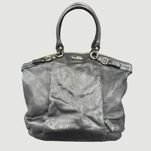 Coach Handbags - Coach Satchel Bag Womens Black Leather Purple Silver Madison Lindsey 18641 Purse